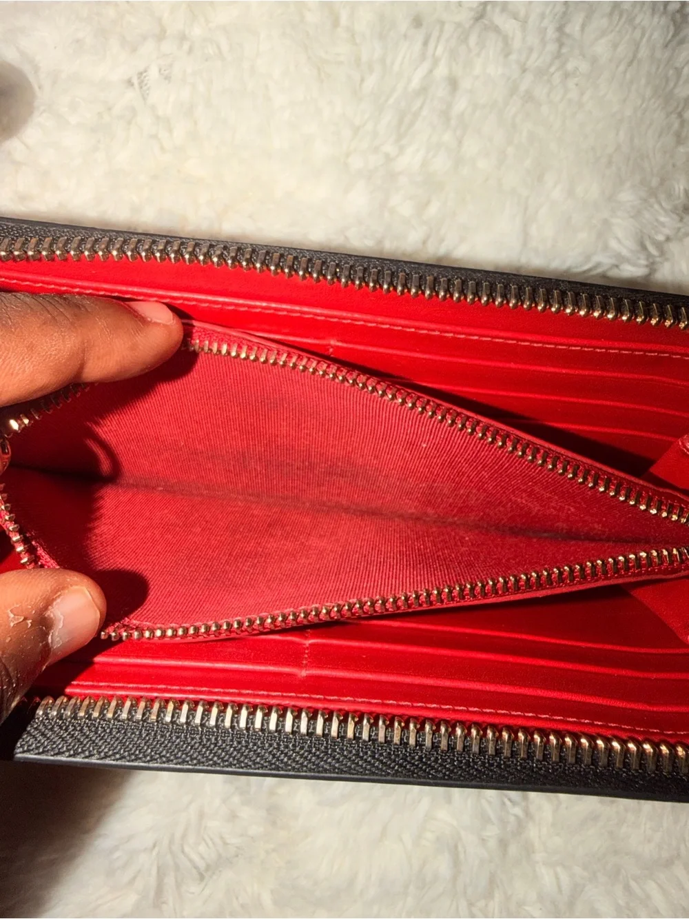 Christian Louboutin Black Zip-Around Wallet with Red, Blue & White Studs
